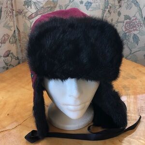 Indigenous Hand Crafted Beaded Genuine Fur and wool trapper hat